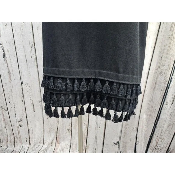 Zara XXL Woman Black Tassel‎ Hem Short Sleeve Chic Minimalist Shift Shirt Dress - Picture 3 of 7